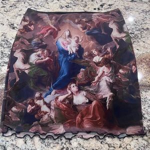 SOLD-Dolls Kill “Bear Dance” Brown Renaissance Art Sheer Mesh Skirt